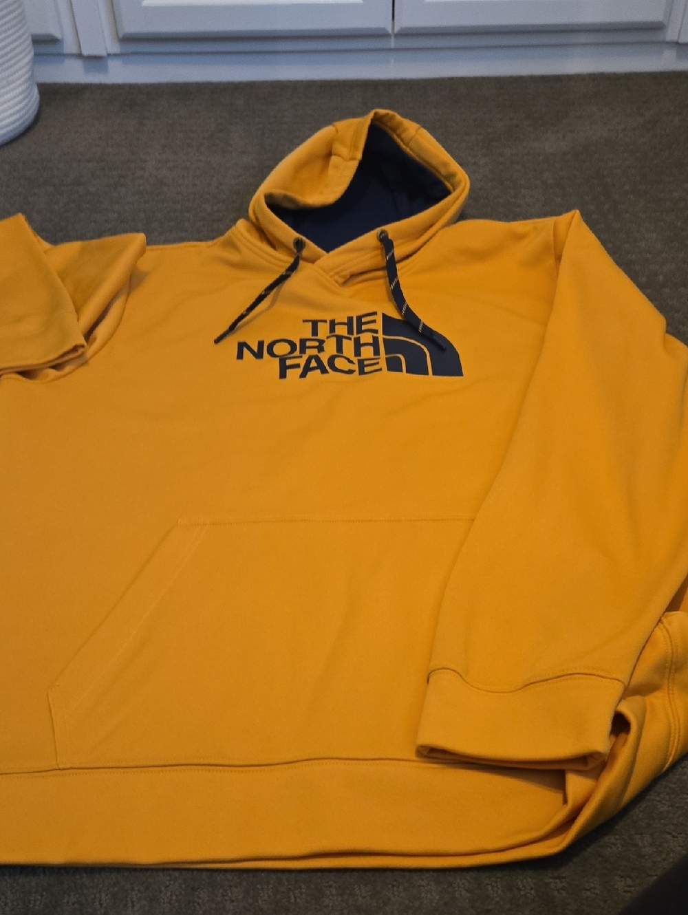 The North Face Men's Mustard Yellow Hoodie with Navy Logo